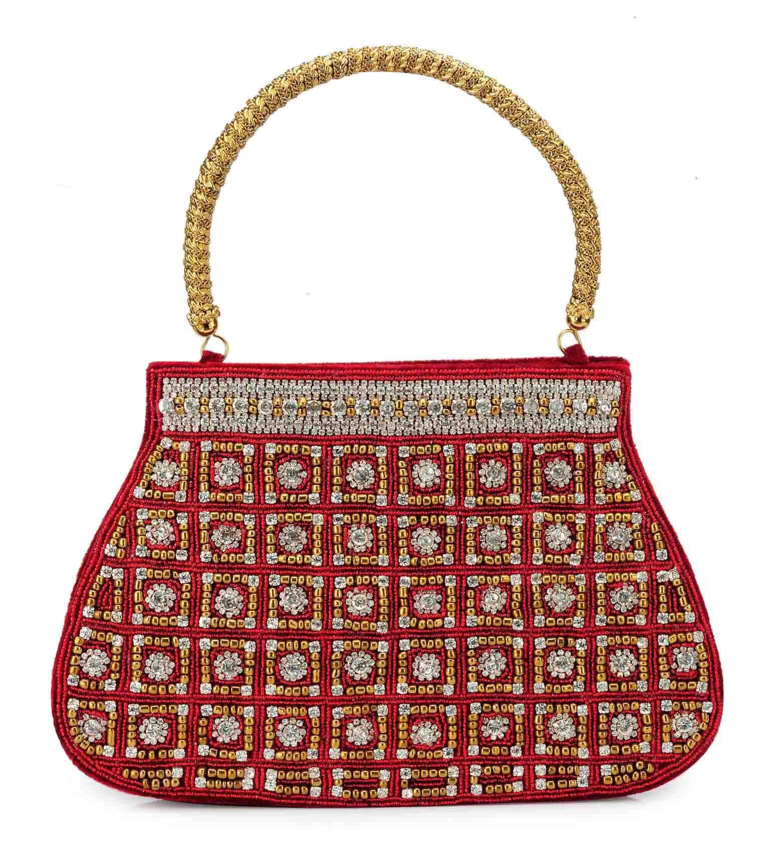 Maroon Velvet Studded Clutch