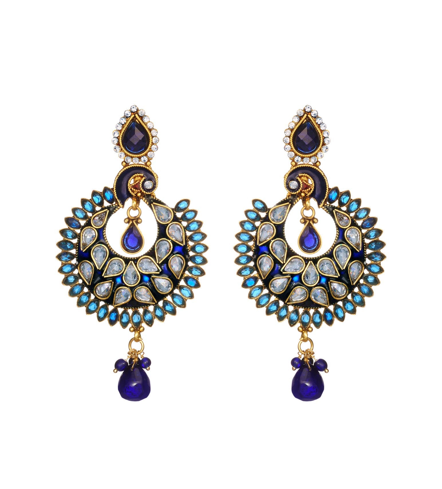 Blue & White Stone Studded Earrings