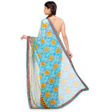 Turquoise Faux Georgette Printed Saree