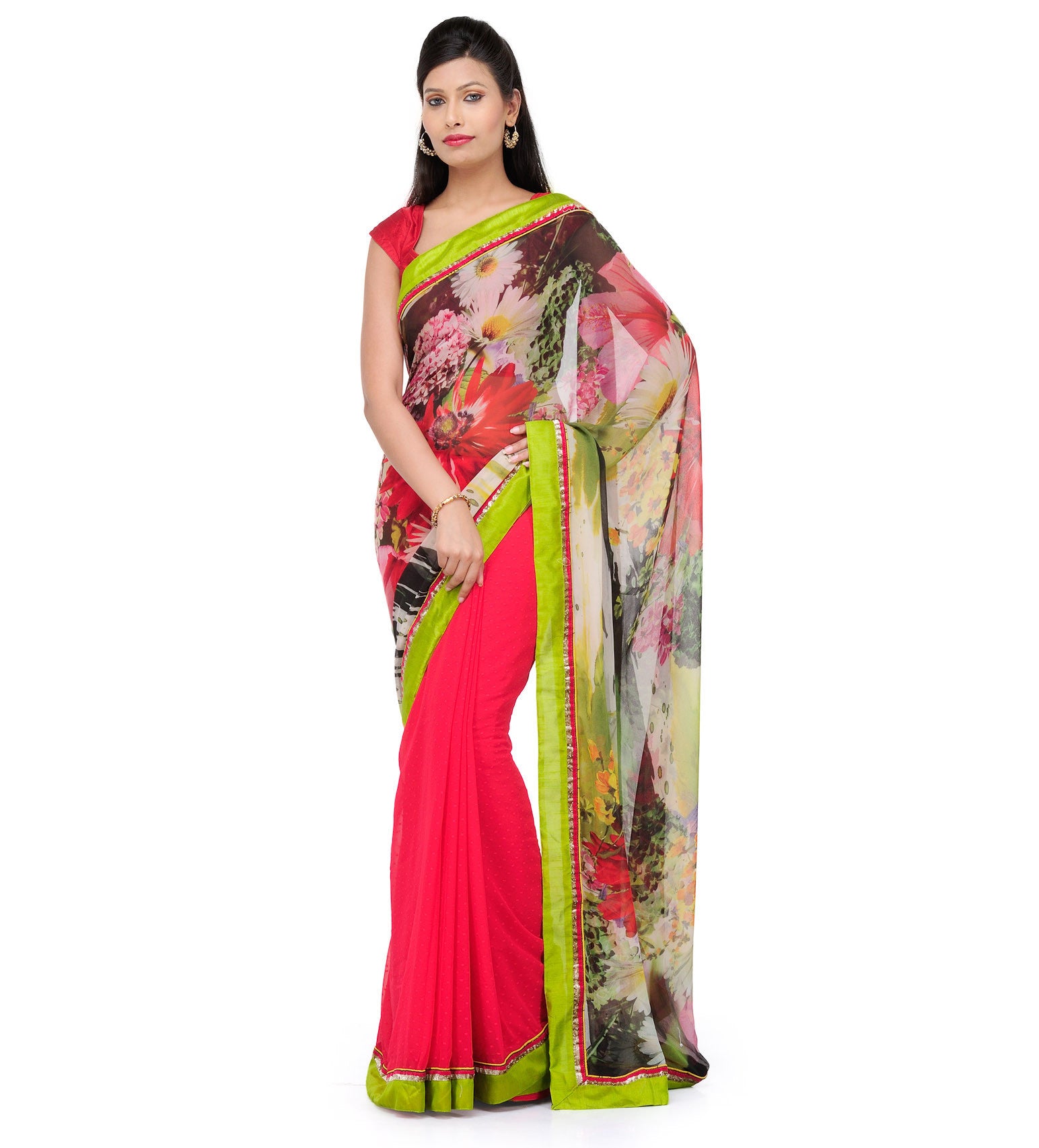 Pink Faux Georgette Saree