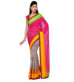 Magenta & Off White Faux Georgette Saree