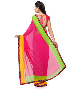 Magenta & Off White Faux Georgette Saree