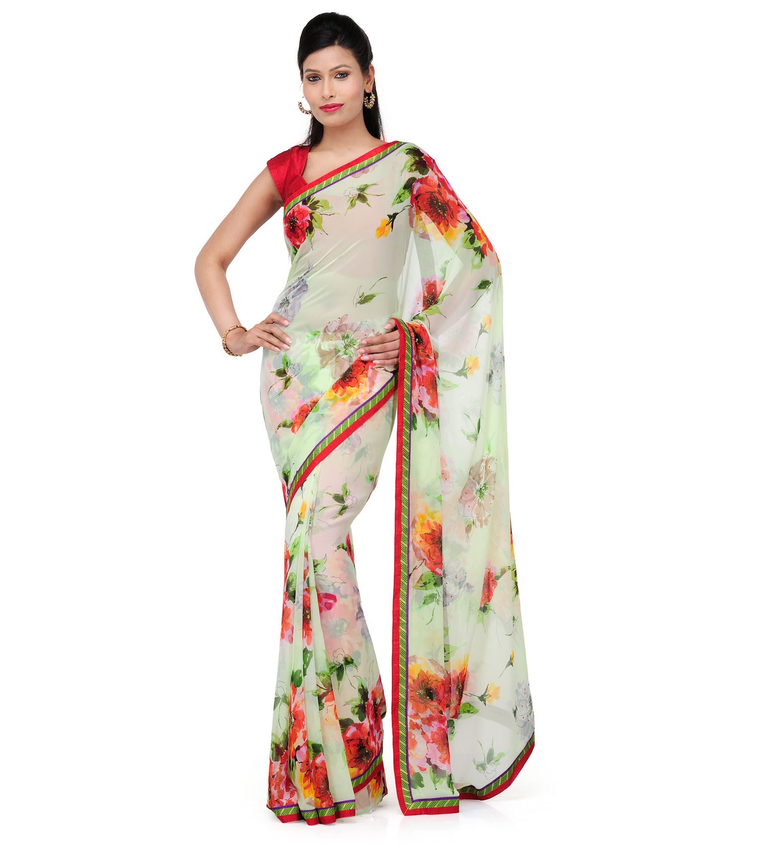 Lemon Faux Georgette Printed Saree