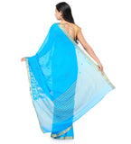 Turquoise Semi Chiffon Saree with Resham Work