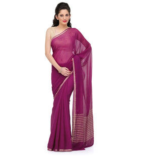 Dark Purple Semi Chiffon Saree