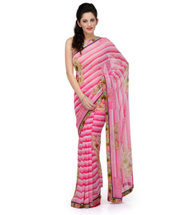 Pink Faux Georgette Printed Saree