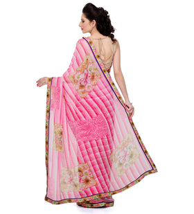 Pink Faux Georgette Printed Saree