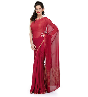 Maroon Semi Chiffon Saree