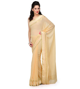 Cream Semi Chiffon Saree