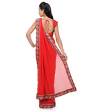 Red Faux Chiffon Printed Saree