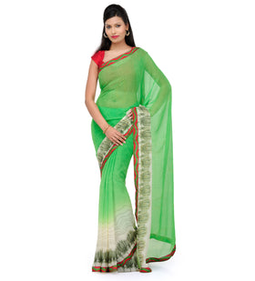 Green & Yellow Shaded Faux Chiffon Saree