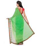 Green & Yellow Shaded Faux Chiffon Saree