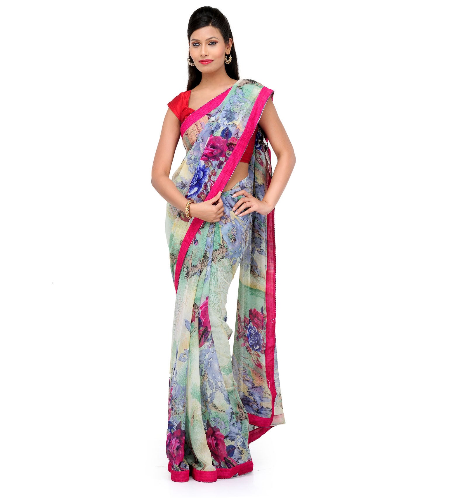 Multi-Color Faux Chiffon Printed Saree