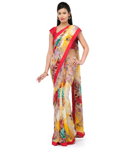 Yellow Faux Chiffon Printed Saree