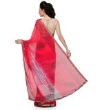 Pink & Off White Faux Chiffon Saree