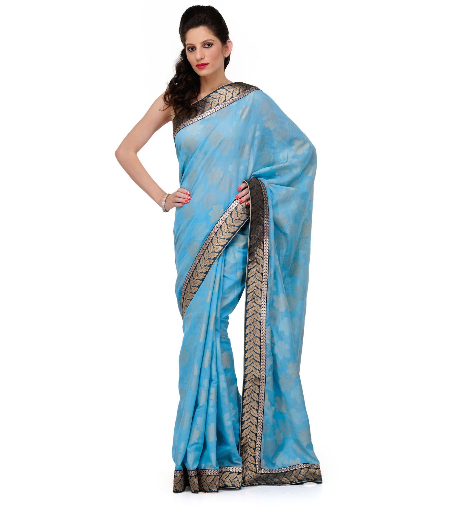 Turquoise Banarsi Cotton Saree