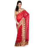 Maroon Faux Chiffon Saree with Zari Border