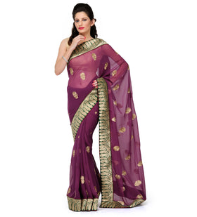 Dark Purple Faux Chiffon Saree