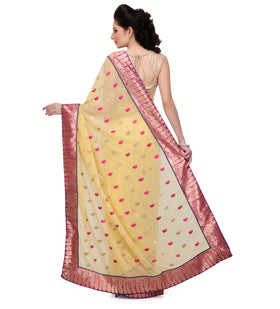 Yellow Faux Chiffon Saree with Zari Work