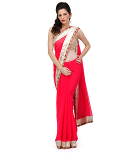 Pink Faux Chiffon Saree with Sequin Border