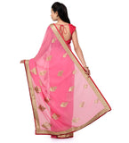 Salmon Faux Chiffon Saree with Zari Border