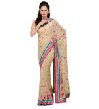 Beige Faux Chiffon Saree with Zari Work