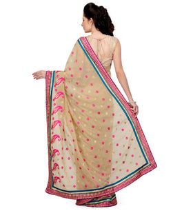 Beige Faux Chiffon Saree with Zari Work