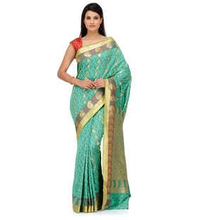 Green Art Silk Saree with Zari Woven Border