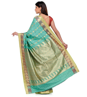 Green Art Silk Saree with Zari Woven Border