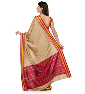 Fawn Art Silk Saree with Temple Border