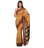 Fawn Art Silk Saree with Temple Border