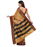 Fawn Art Silk Saree with Temple Border