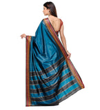 Teal Blue Art Silk Saree with Temple Border