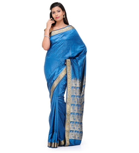 Dark Turquoise Resham Woven Art Silk Saree