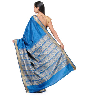 Dark Turquoise Resham Woven Art Silk Saree