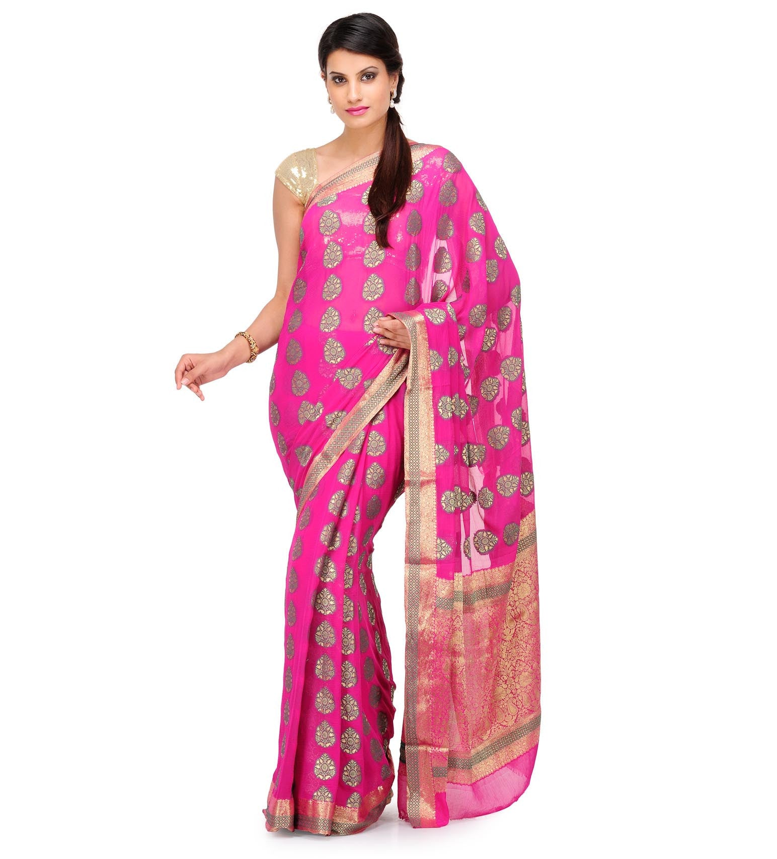 Magenta Viscose Saree with Zari Border