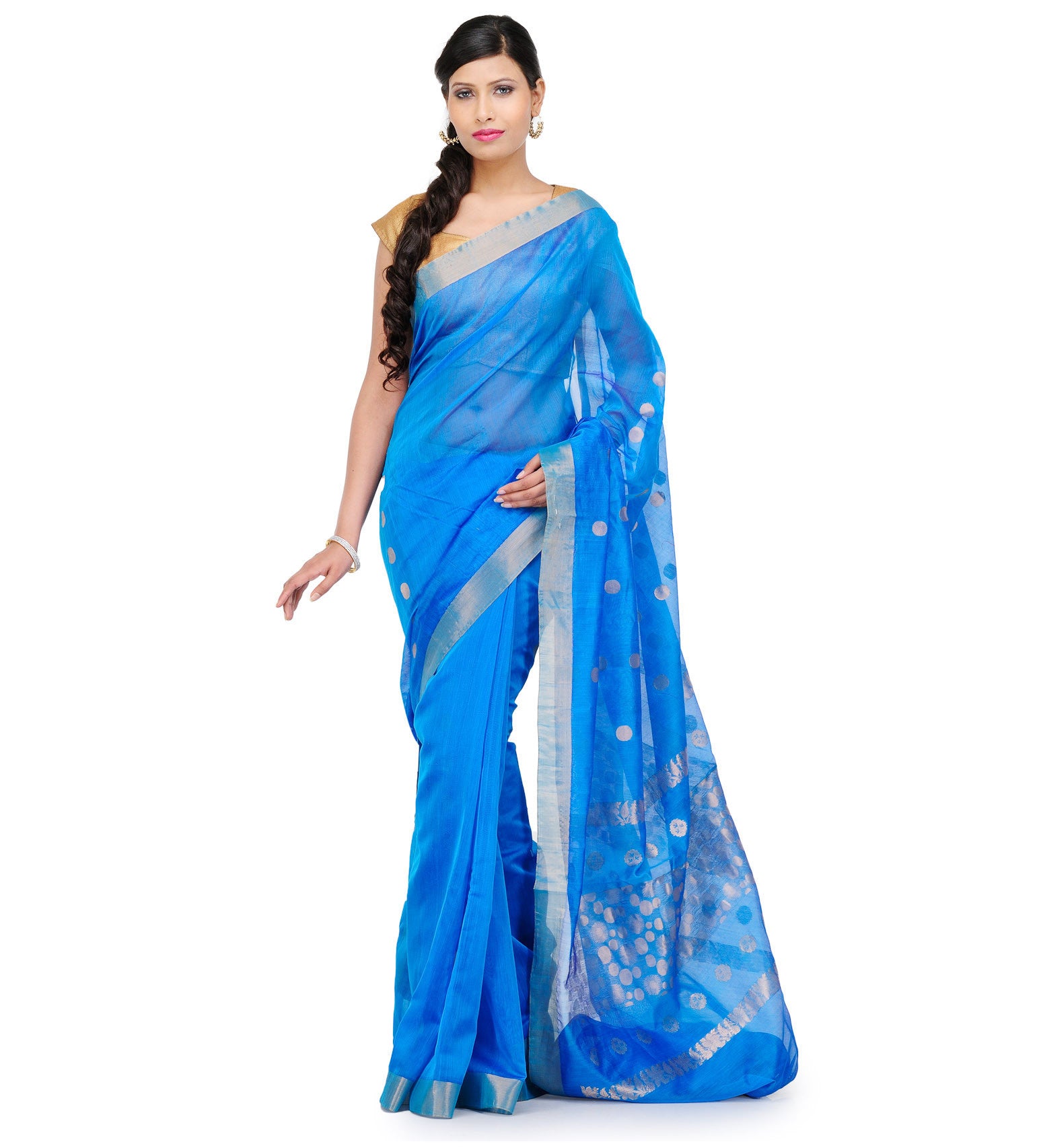 Turquoise Cotton Silk Saree