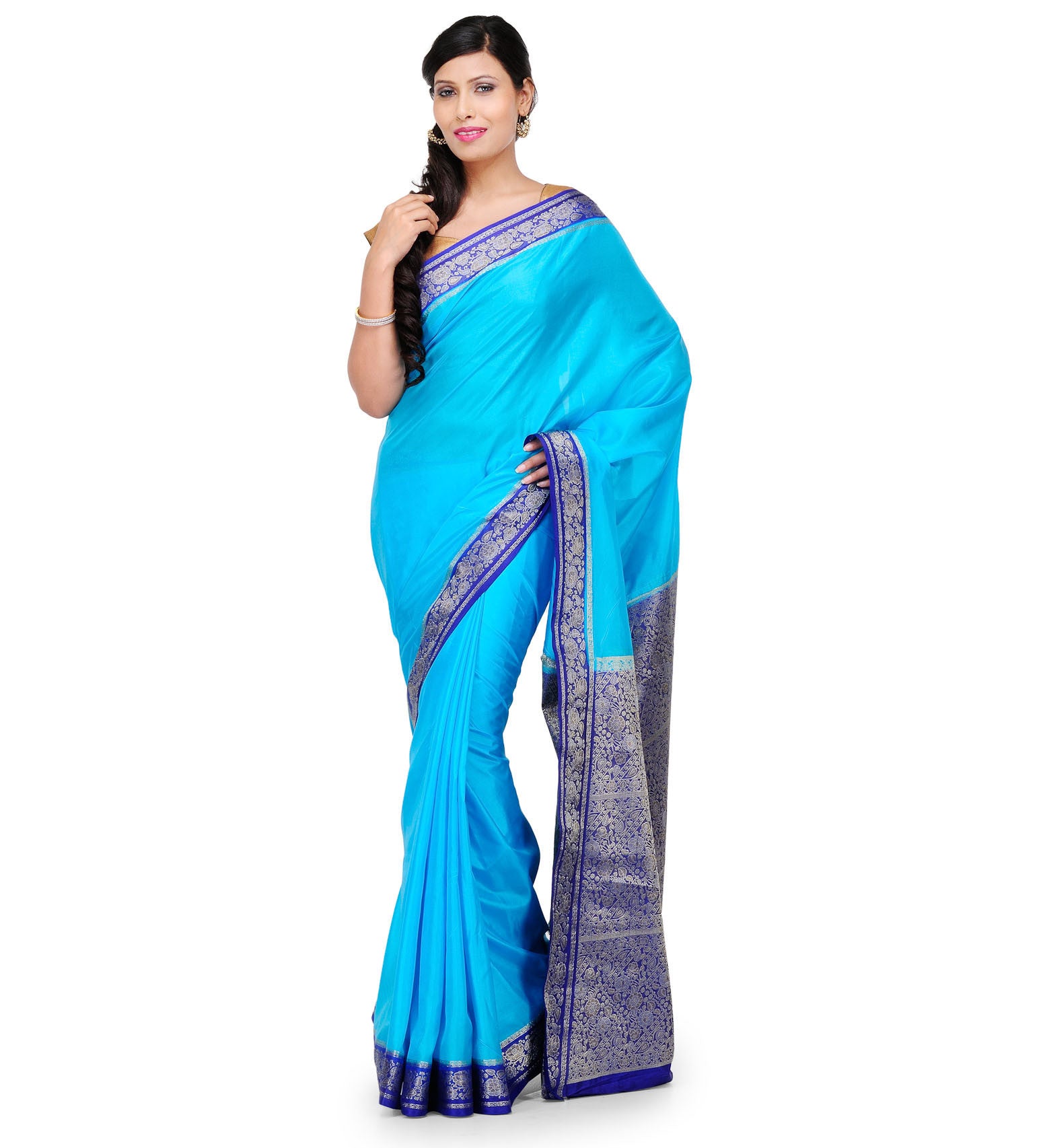 Turquoise Dupion Silk Saree