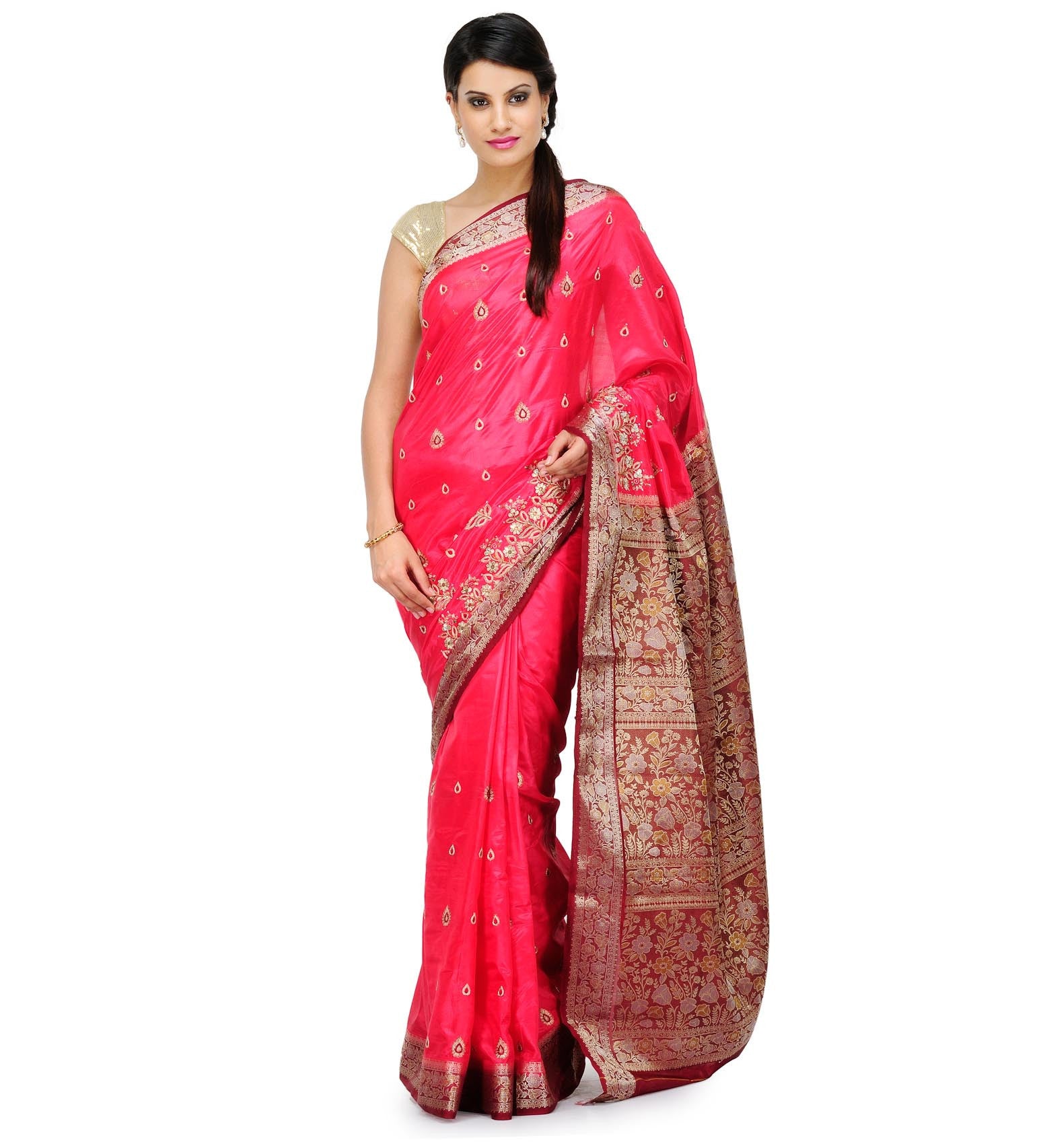 Pink Dupion Silk Saree with Zari Work