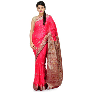 Pink Dupion Silk Saree with Zari Work