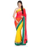 Red & Yellow Faux Georgette Saree