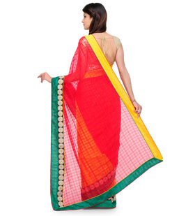 Red & Yellow Faux Georgette Saree