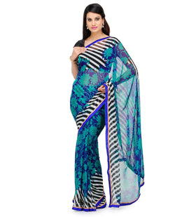 Royal Blue Faux Georgette Printed Saree