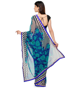 Royal Blue Faux Georgette Printed Saree