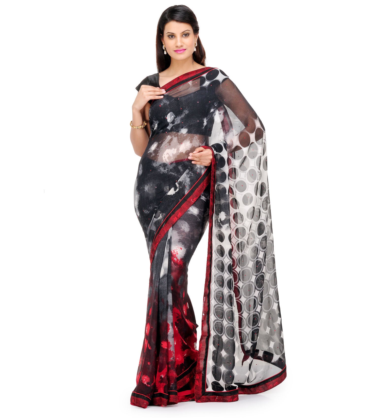 Black Faux Georgette Saree with Prism Print