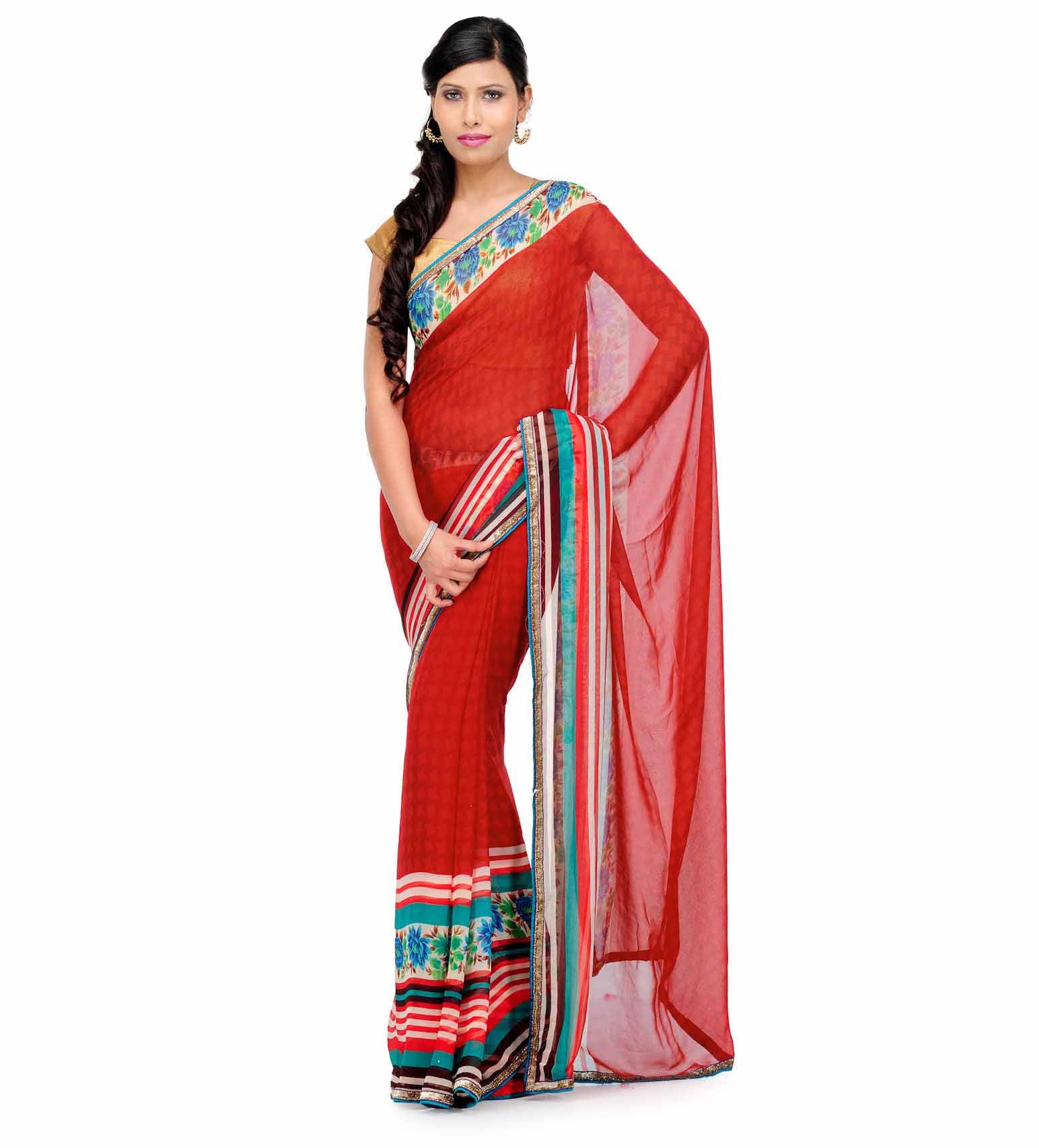 Maroon Faux Georgette Printed Saree