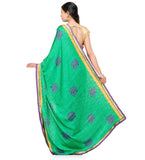 Green & Beige Semi Crepe Saree