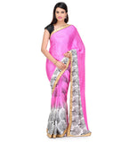 Magenta Shaded Semi Crepe Saree