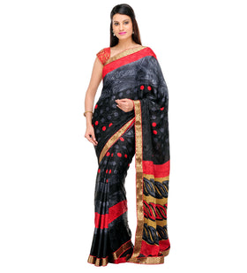 Black & Grey Semi Crepe Saree