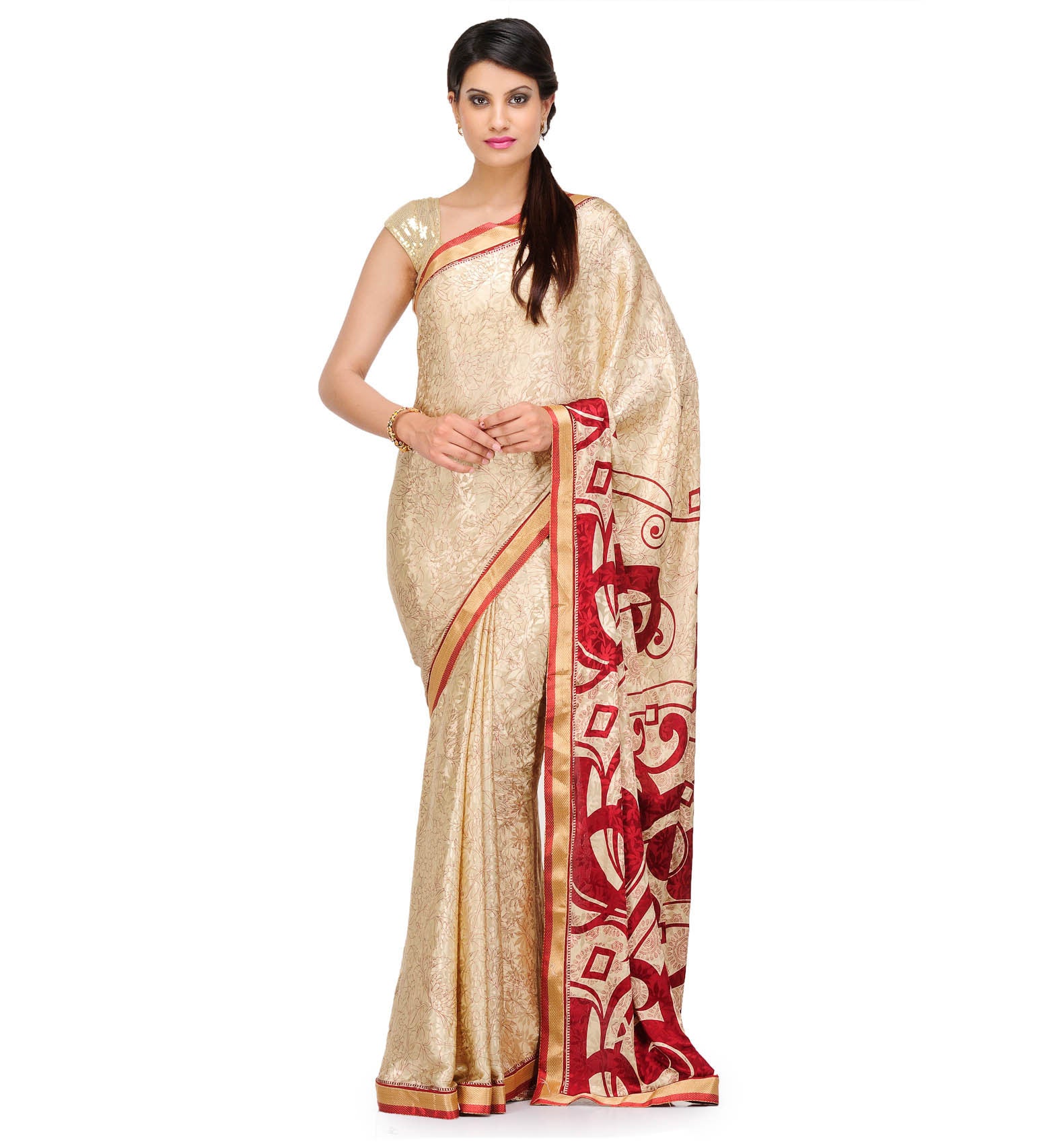 Fawn Semi Crepe Saree with Digital Print